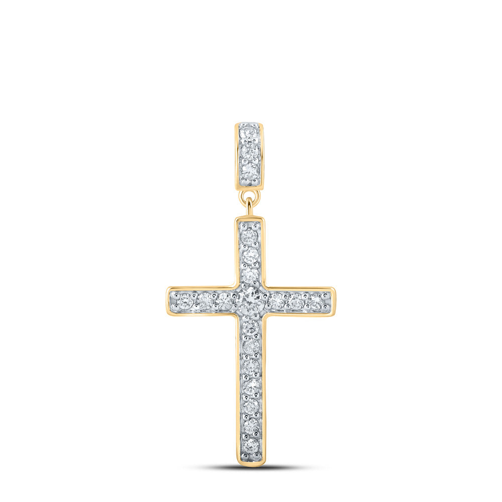 10K Yellow Gold Womens Round Diamond Cross Pendant 1/2 Cttw