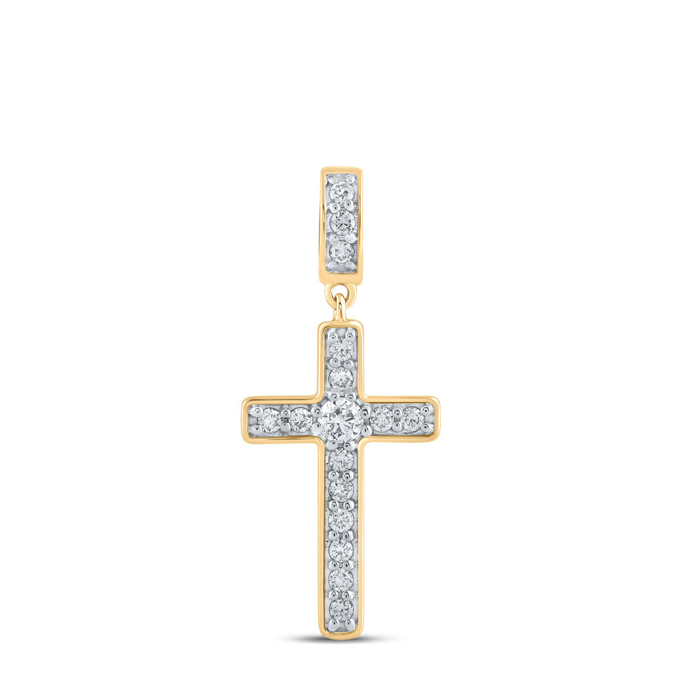 10K Yellow Or White Or Rose Gold Womens Round Diamond Cross Pendant