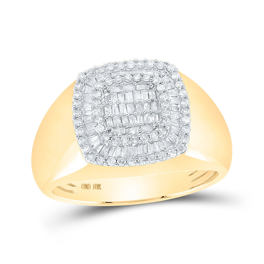 10K White Or Yellow Gold Mens Round Diamond Square Ring , Mens Size: 7-13