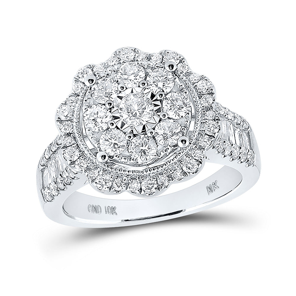 10K White Or Yellow Gold Round Diamond Cluster Bridal Wedding Engagement Ring, Womens Size: 5-10