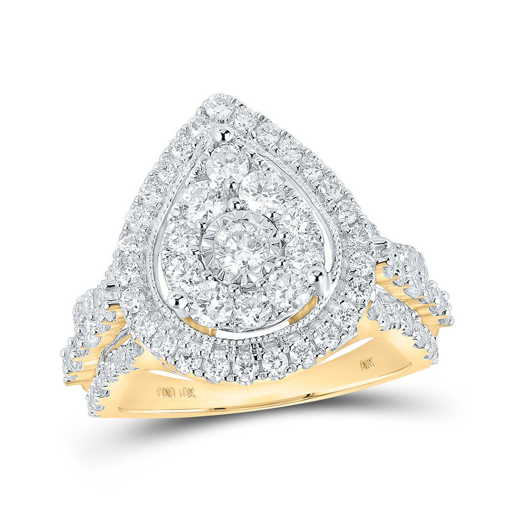 10K White Or Yellow Gold Round Diamond Teardrop Bridal Wedding Engagement Ring, Womens Size: 5-10
