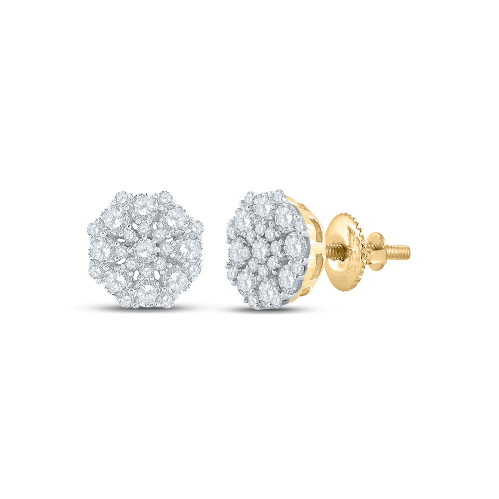 10K Yellow Gold Womens Round Diamond Octagon Cluster Earrings 7/8 Cttw, Length: 0.29 In, Width: 0.29 In