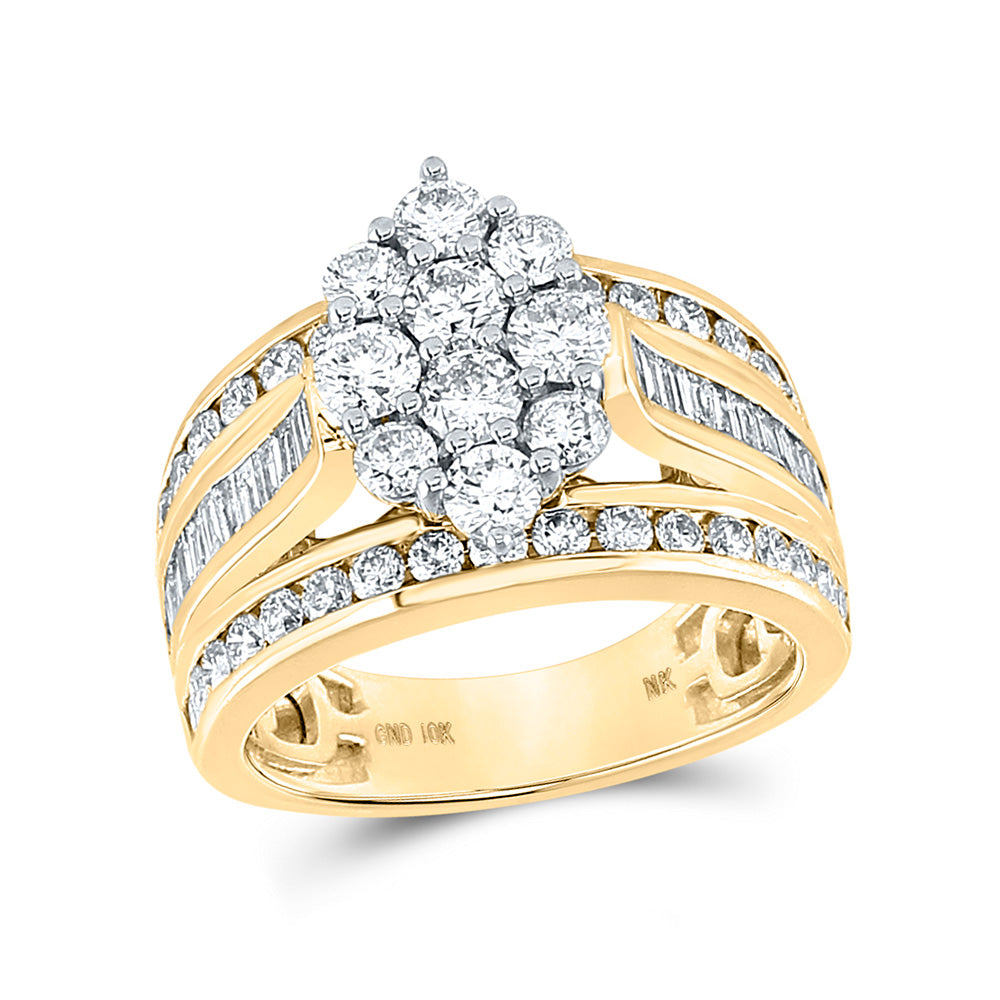 10K Yellow Gold Round Diamond Cluster Bridal Wedding Engagement Ring 2 Cttw, Womens Size: 5-10