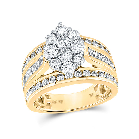 10K Yellow Gold Round Diamond Cluster Bridal Wedding Engagement Ring 2 Cttw, Womens Size: 5-10
