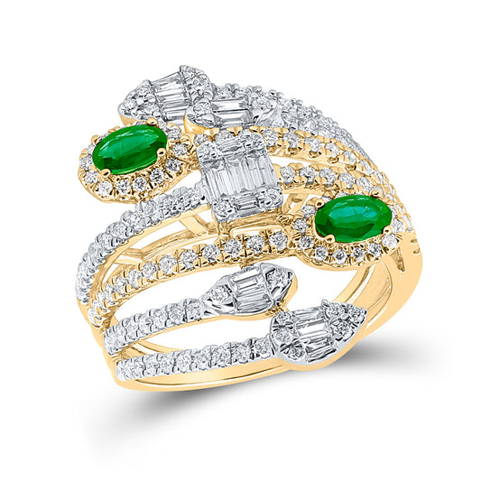 14K Yellow Gold Womens Oval Emerald Diamond Spiral Fashion Ring 1-3/4 Cttw, Womens Size: 5-10