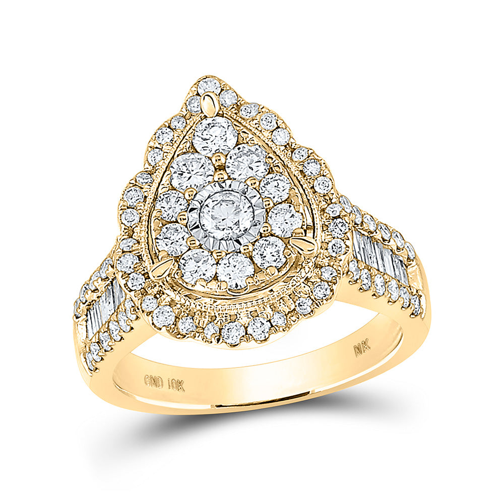 10K White Or Yellow Gold Round Diamond Teardrop Bridal Wedding Engagement Ring, Womens Size: 5-10
