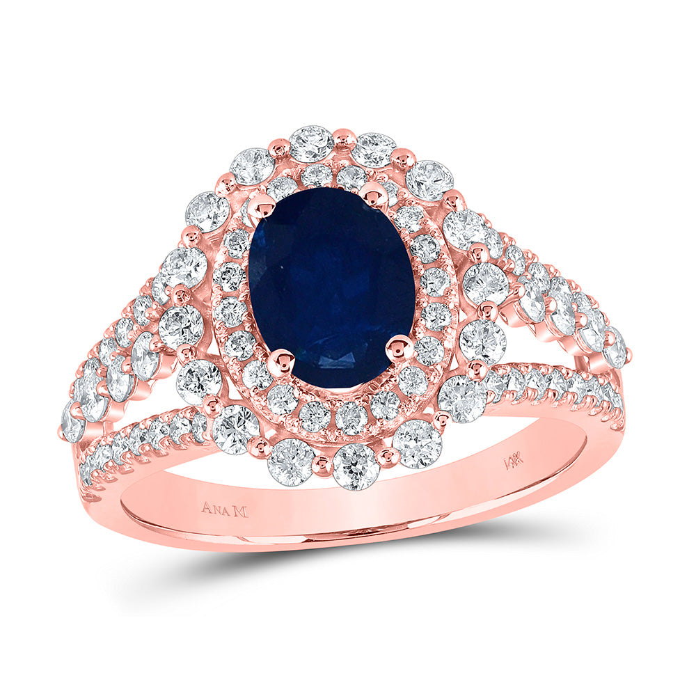 14K Rose Or Yellow Gold Womens Oval Blue Sapphire Diamond Fashion Ring, Womens Size: 5-10