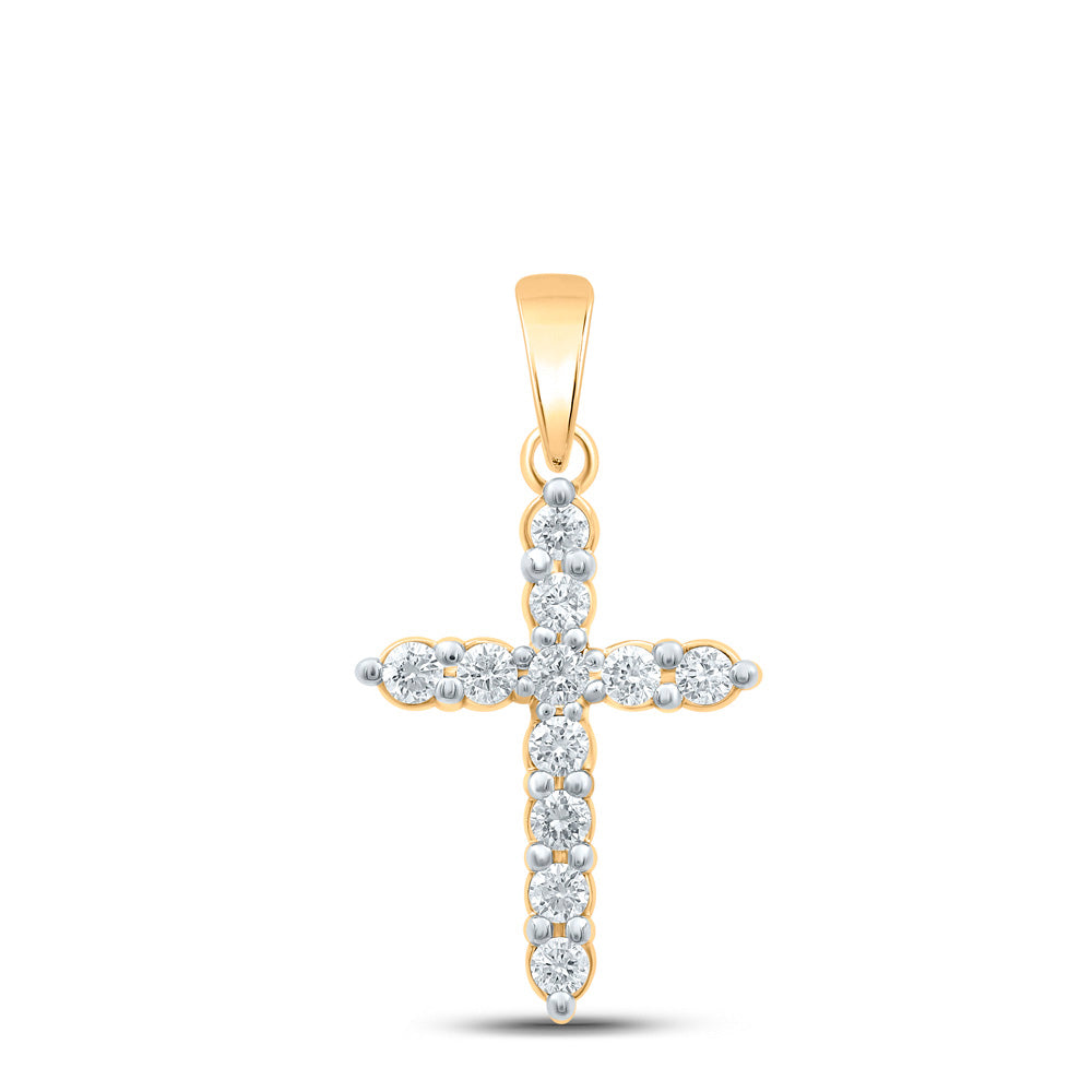 10K White Or Yellow Gold Womens Round Diamond Cross Pendant
