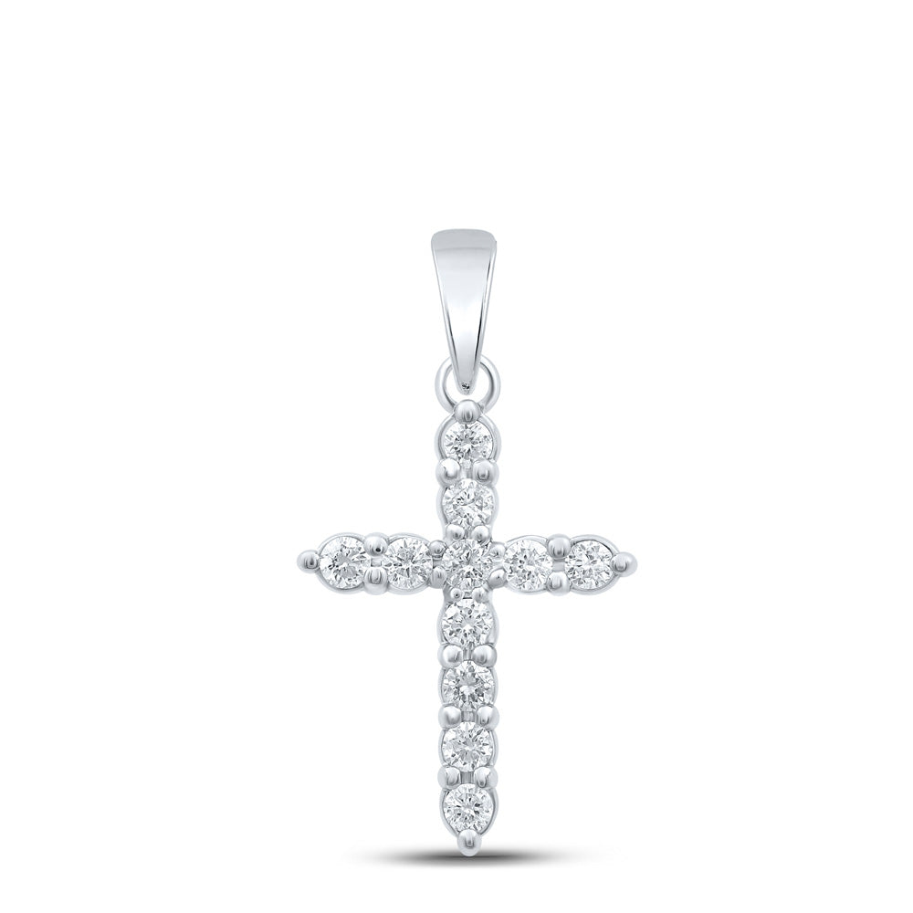 10K White Or Yellow Gold Womens Round Diamond Cross Pendant