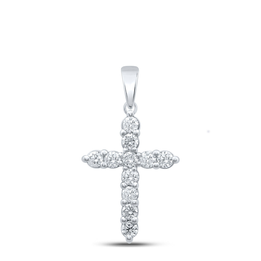 14K White Or Yellow Gold Womens Round Diamond Cross Pendant