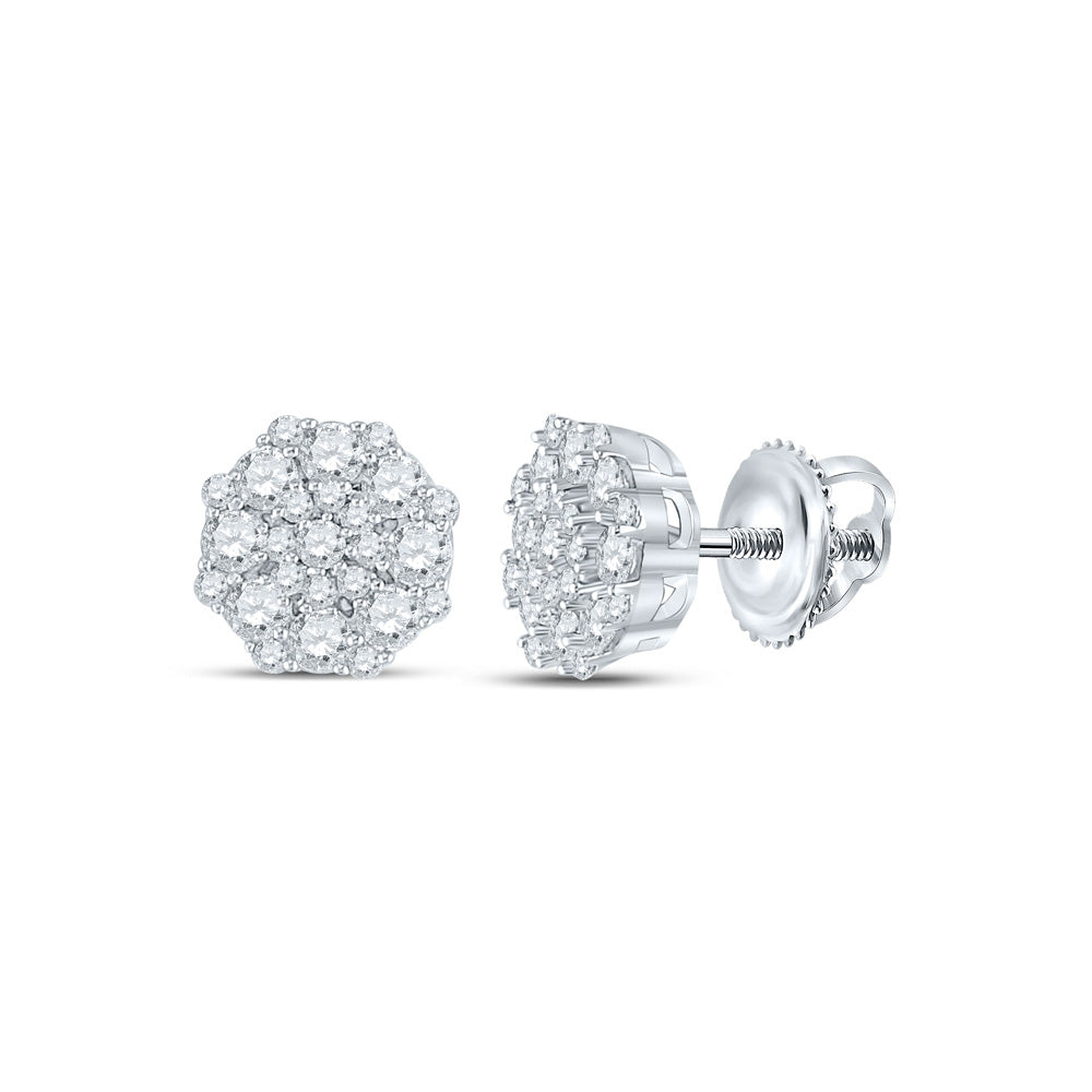14K White Gold Womens Round Diamond Cluster Earrings 5/8 Cttw