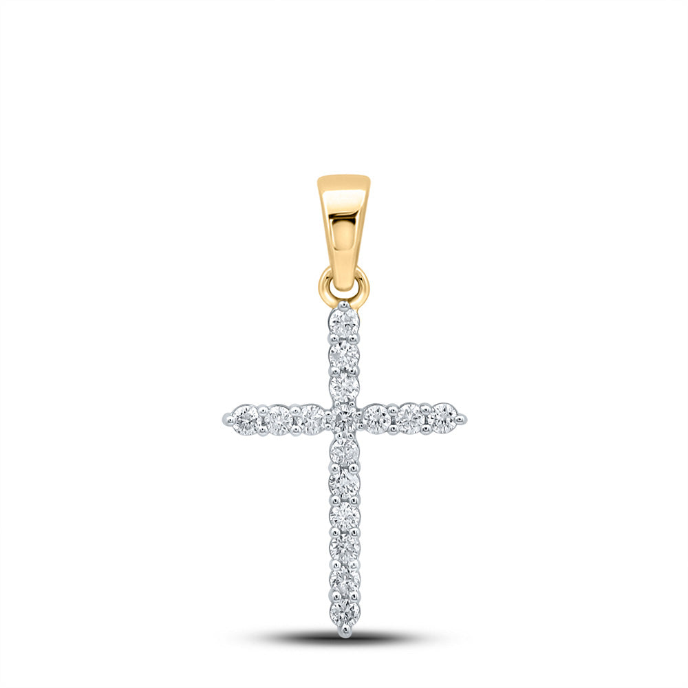10K White Or Yellow Gold Womens Round Diamond Cross Pendant
