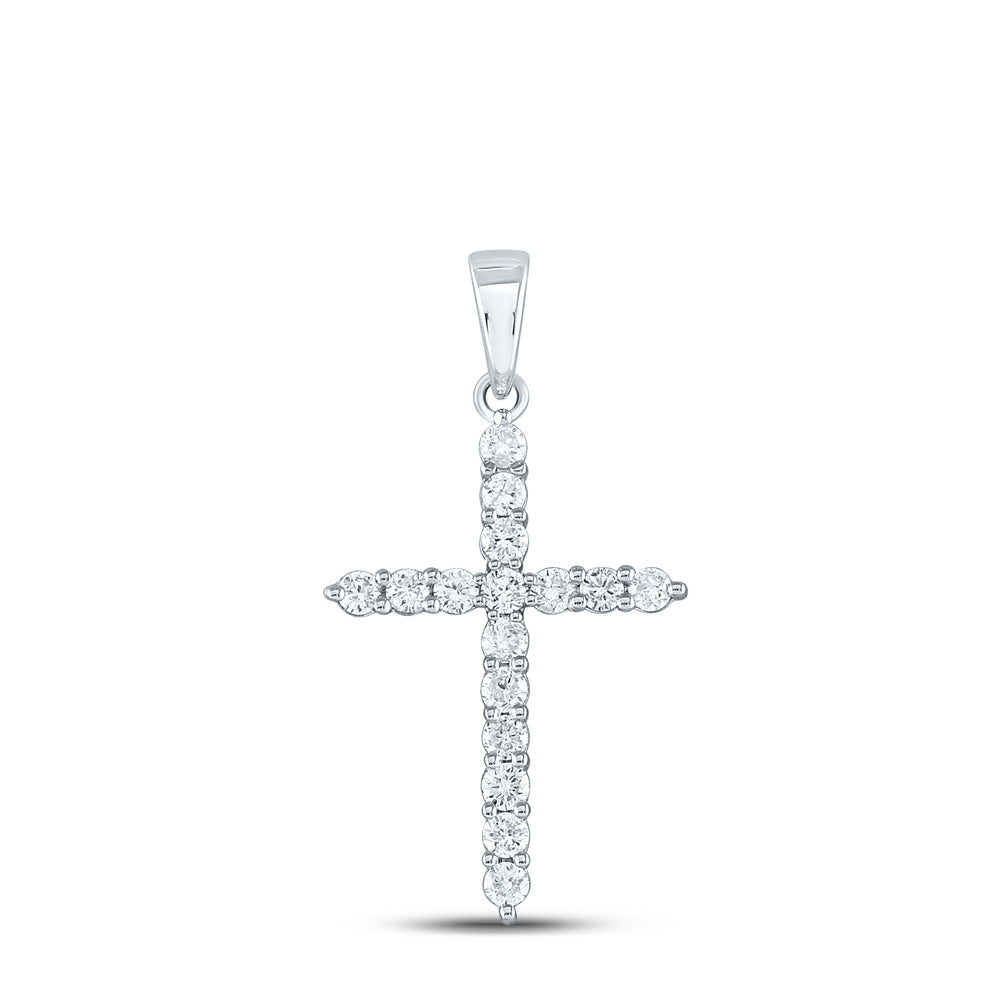10K White Or Yellow Gold Womens Round Diamond Cross Pendant