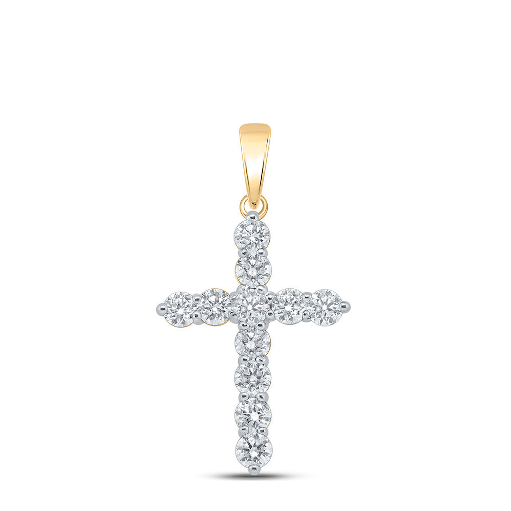 10K Yellow Or Rose Gold Womens Round Diamond Cross Pendant