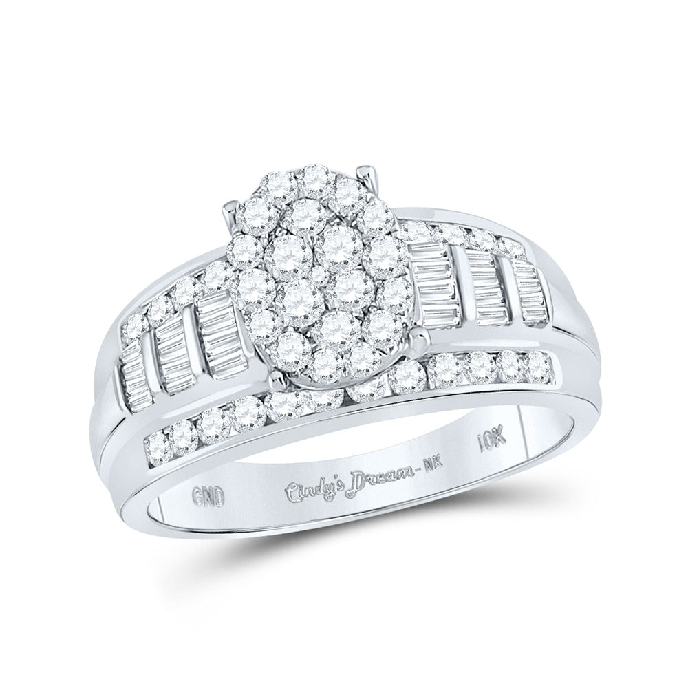 10K White Gold Round Diamond Oval Bridal Wedding Engagement Ring 1 Cttw, Womens Size: 5-10