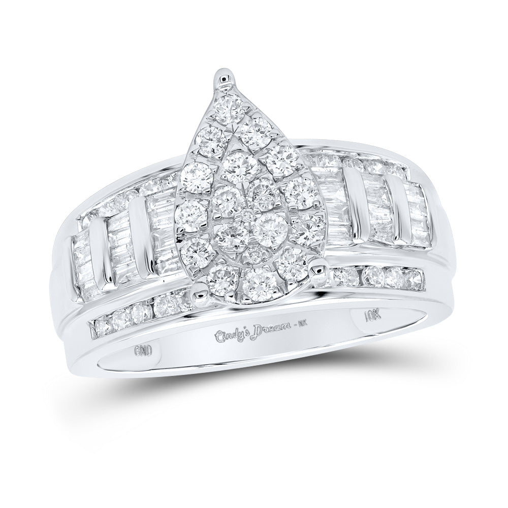 10K White Gold Round Diamond Teardrop Bridal Wedding Engagement Ring 1 Cttw, Womens Size: 5-10
