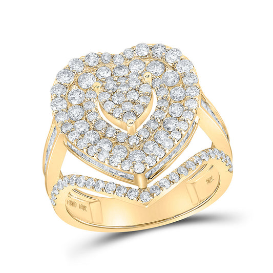 10K Yellow Gold Womens Round Diamond Heart Ring 2-1/4 Cttw, Womens Size: 5-10