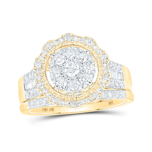 10K Yellow Gold Round Diamond Bridal Wedding Ring Band Set 1 Cttw, Womens Size: 5-10