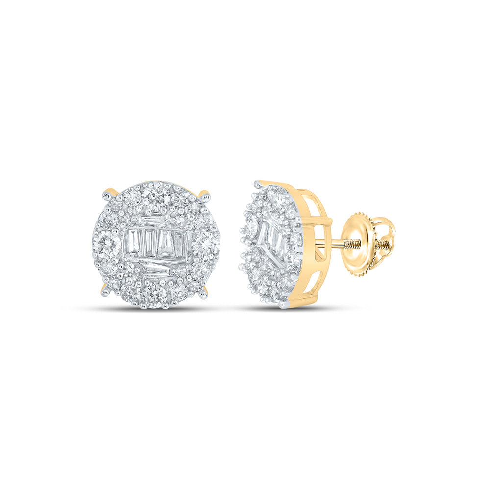 10K White Or Yellow Gold Round Diamond Circle Cluster Earrings