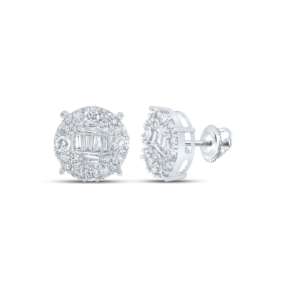 10K White Or Yellow Gold Round Diamond Circle Cluster Earrings