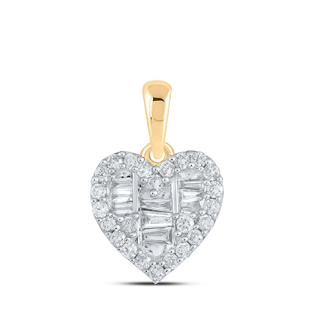 10K Yellow Gold Womens Baguette Diamond Heart Pendant 3/8 Cttw, Length: 0.63 In, Width: 0.41 In