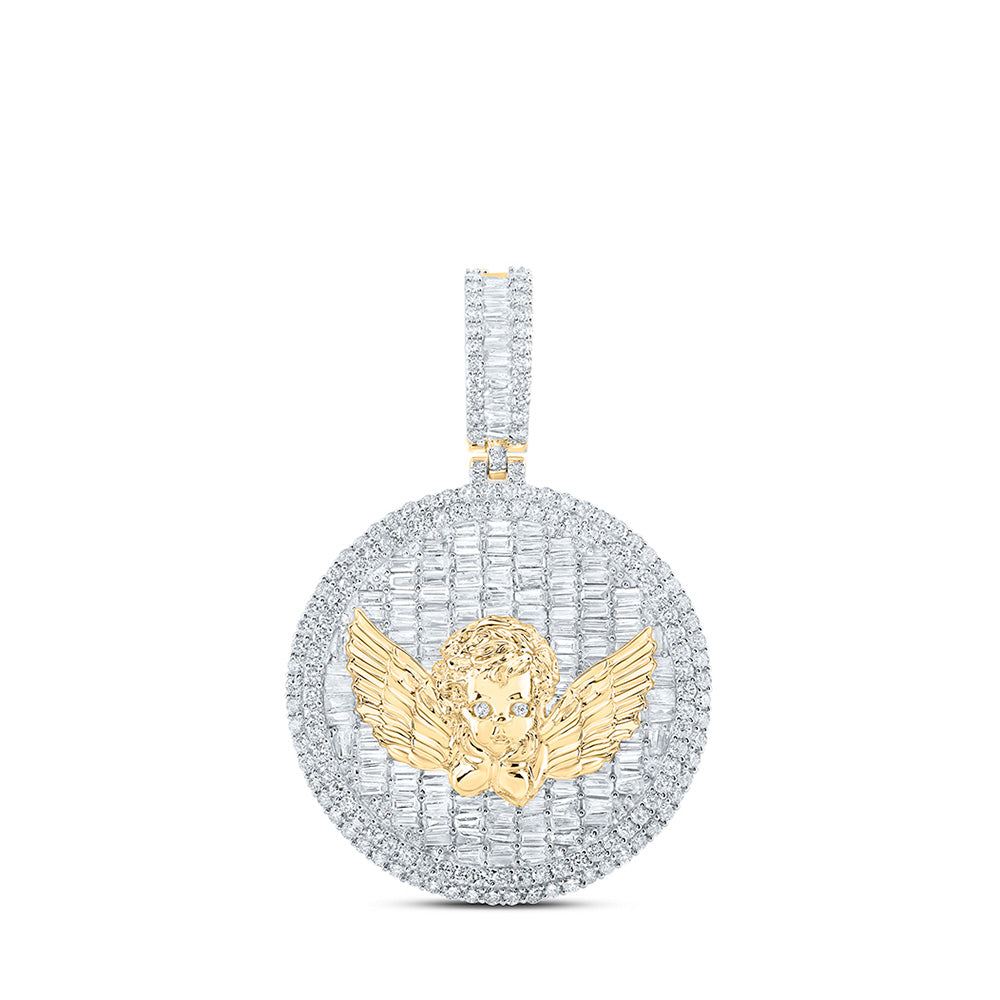 10K Yellow Gold Mens Round Diamond Angel Charm Pendant 4-1/4 Cttw