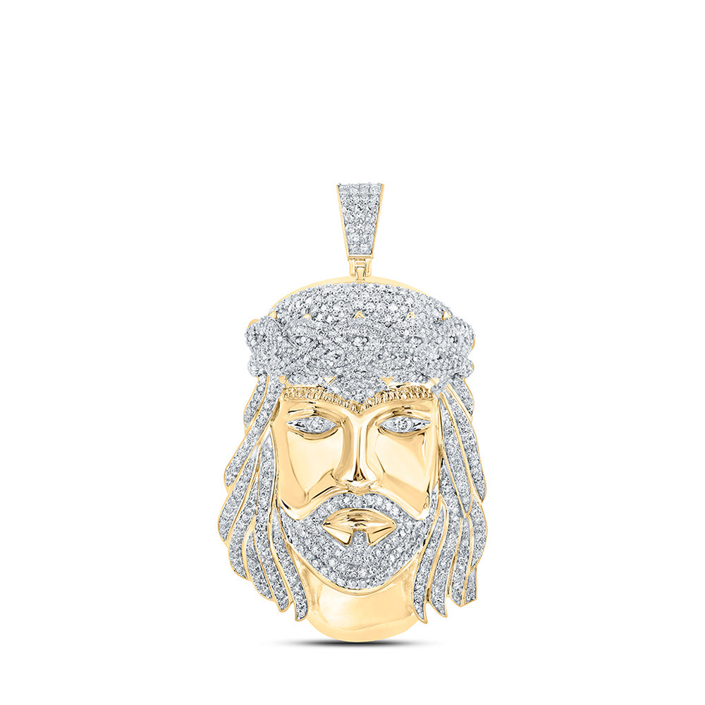 10K Yellow Gold Mens Round Diamond Jesus Charm Pendant 2-1/4 Cttw, Length: 1.94 In, Width: 1.15 In