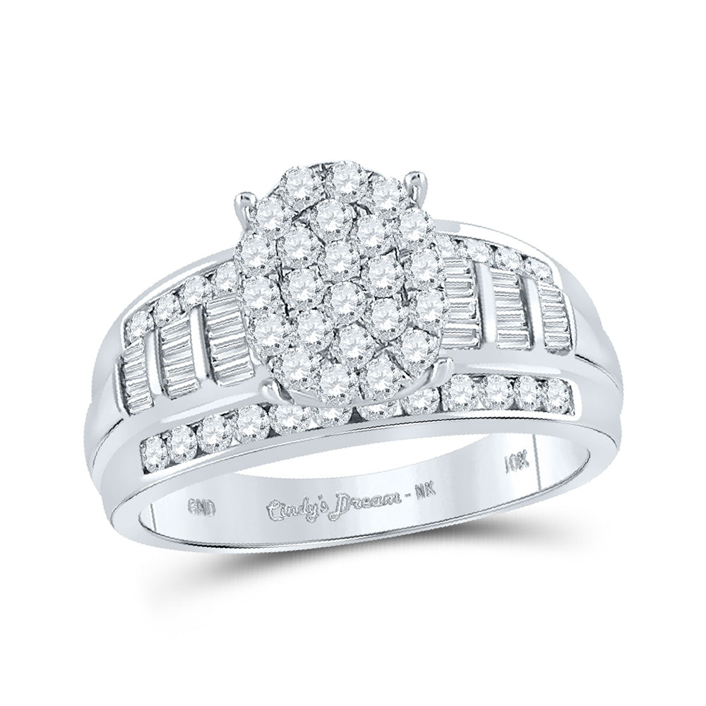 10K White Gold Round Diamond Oval Bridal Wedding Engagement Ring 1 Cttw, Womens Size: 5-10