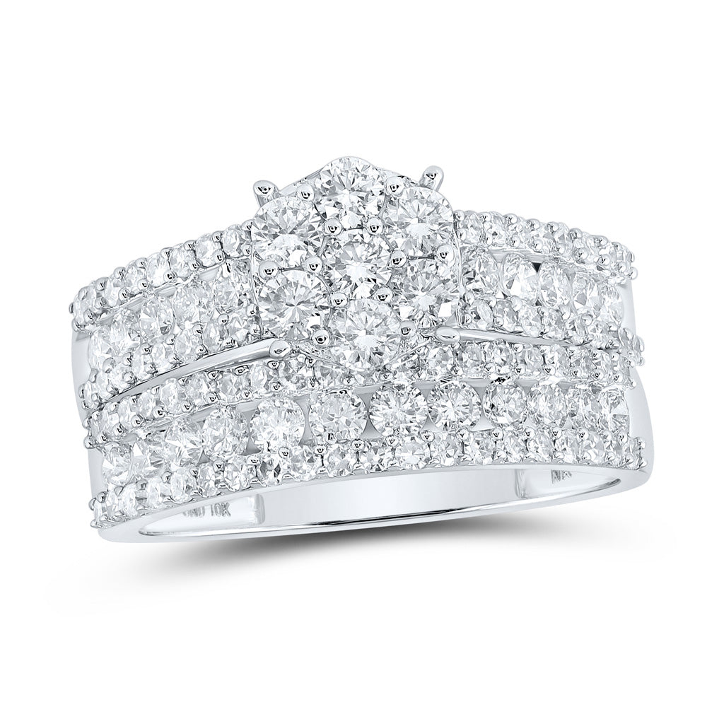 14K White Or Yellow Gold His Hers Round Diamond Cluster Matching Wedding Set, Womens Size: 5-10, Mens Size: 7-13