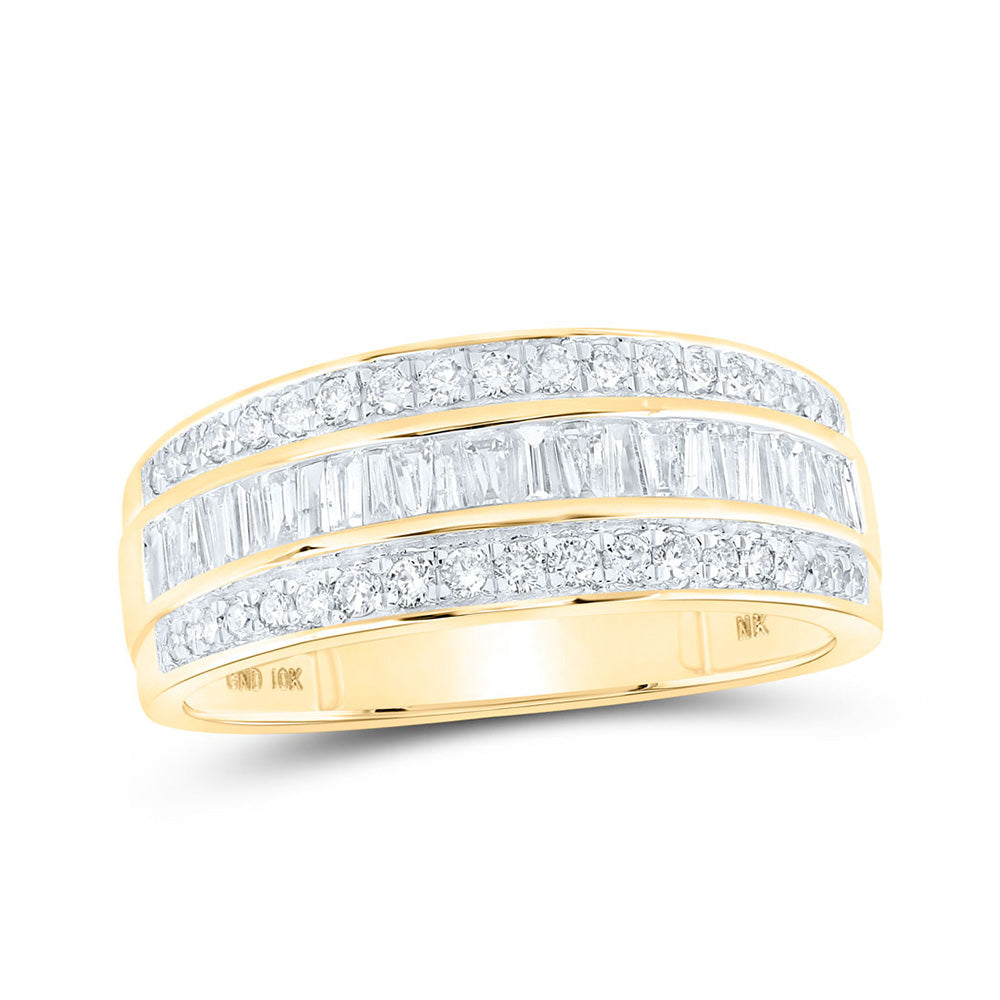 10K White Or Yellow Gold Mens Baguette Diamond Band Ring , Mens Size: 7-13