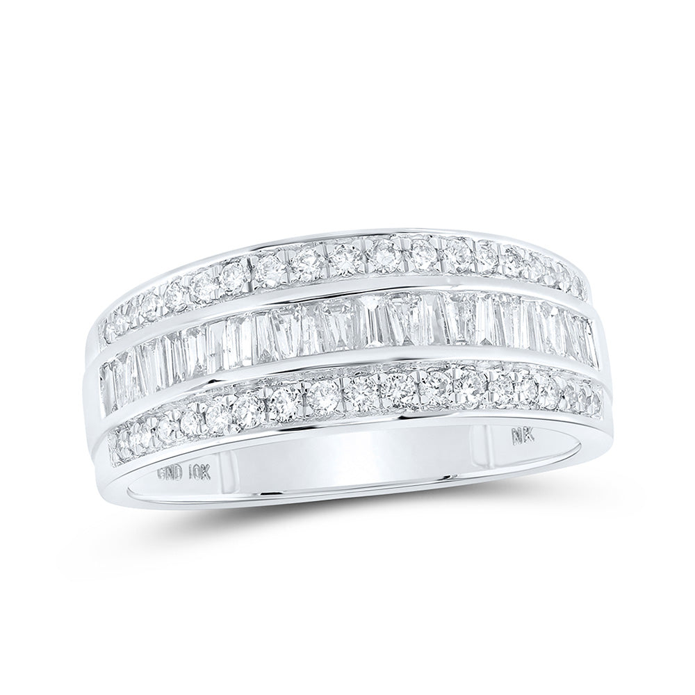10K White Or Yellow Gold Mens Baguette Diamond Band Ring , Mens Size: 7-13