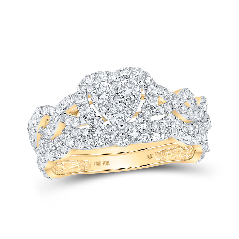10K Yellow Gold Round Diamond Bridal Wedding Ring Band Set 1-1/4 Cttw, Womens Size: 5-10