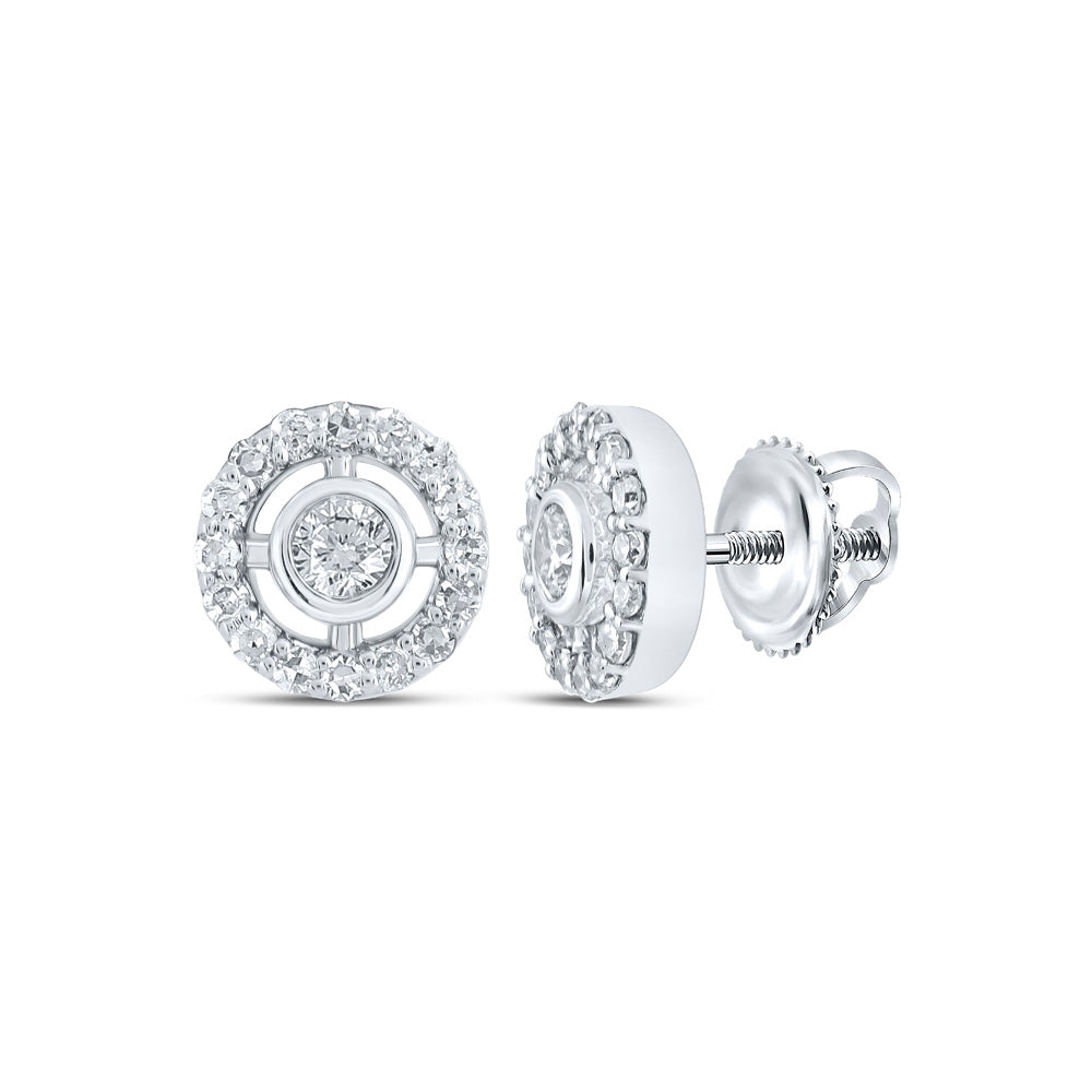 10K White Gold Womens Round Diamond Circle Earrings 1/4 Cttw