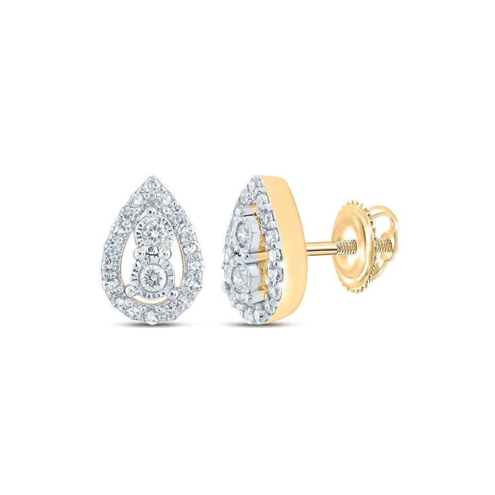 10K White Or Yellow Gold Womens Round Diamond Teardrop Earrings