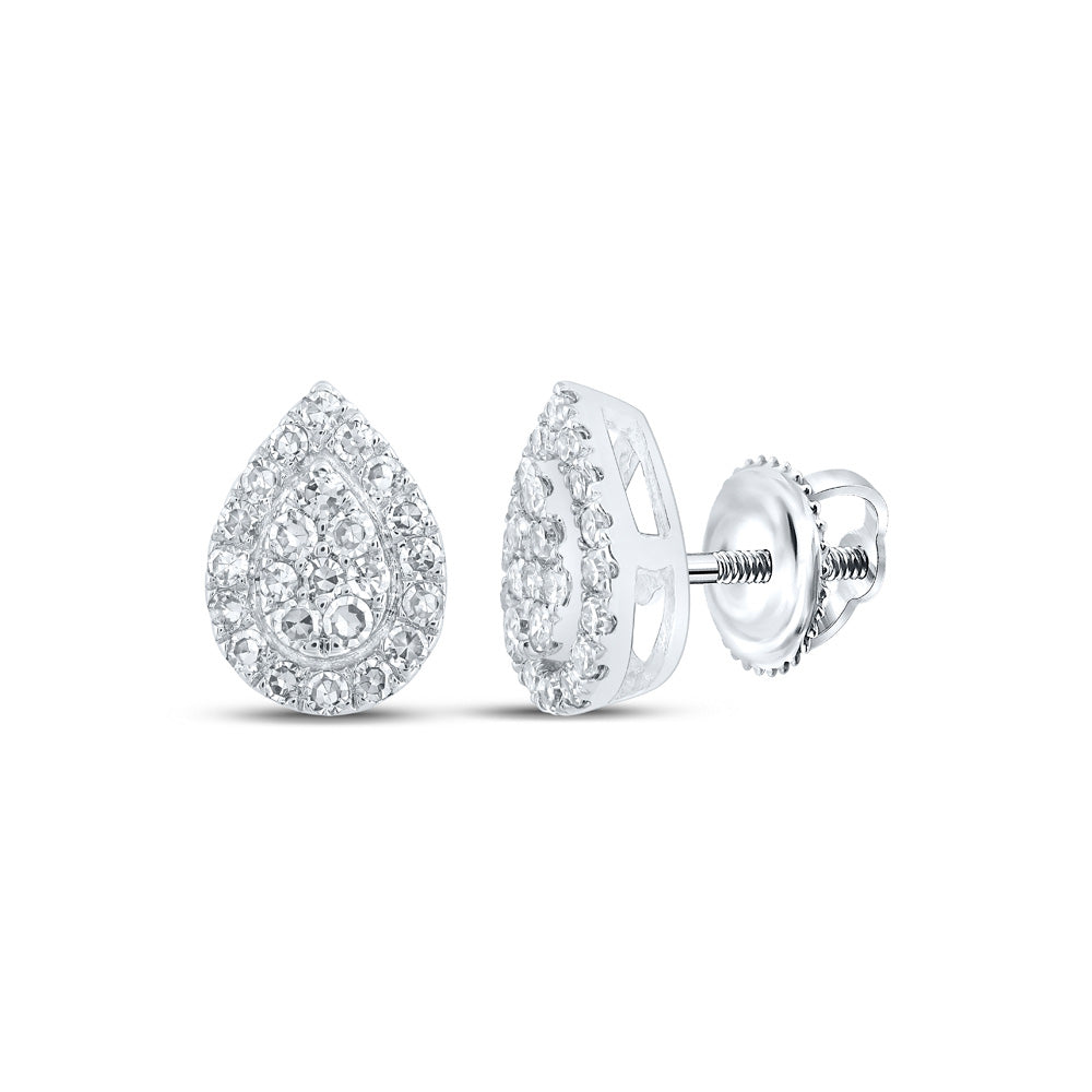 10K White Gold Womens Round Diamond Teardrop Earrings 1/4 Cttw