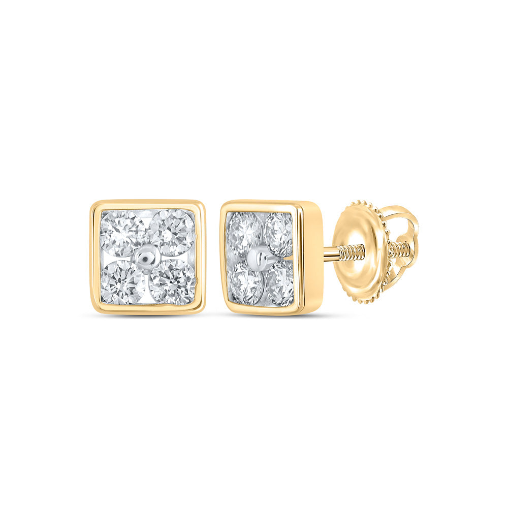10K White Or Yellow Gold Womens Round Diamond Square Earrings