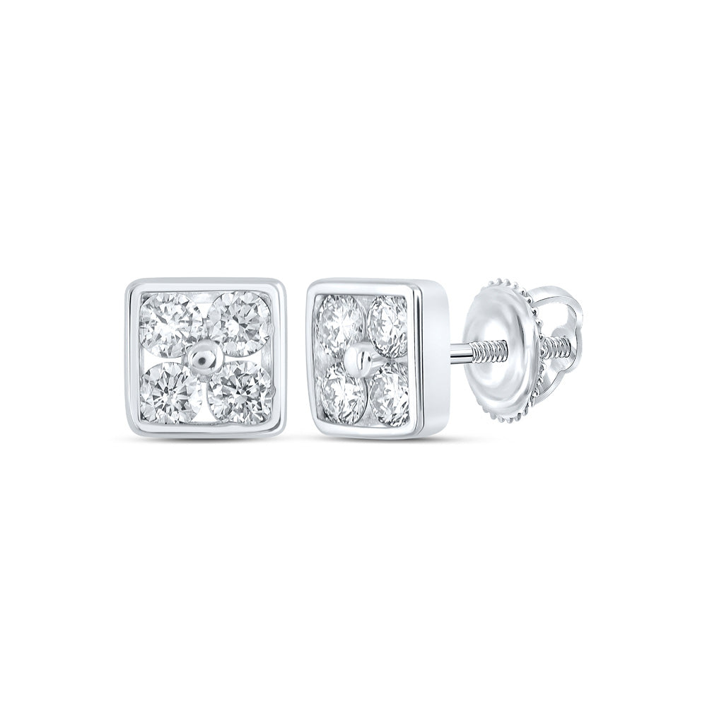 10K White Or Yellow Gold Womens Round Diamond Square Earrings