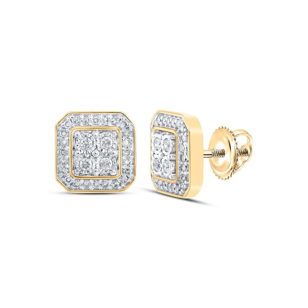 10K White Or Yellow Gold Womens Round Diamond Square Earrings