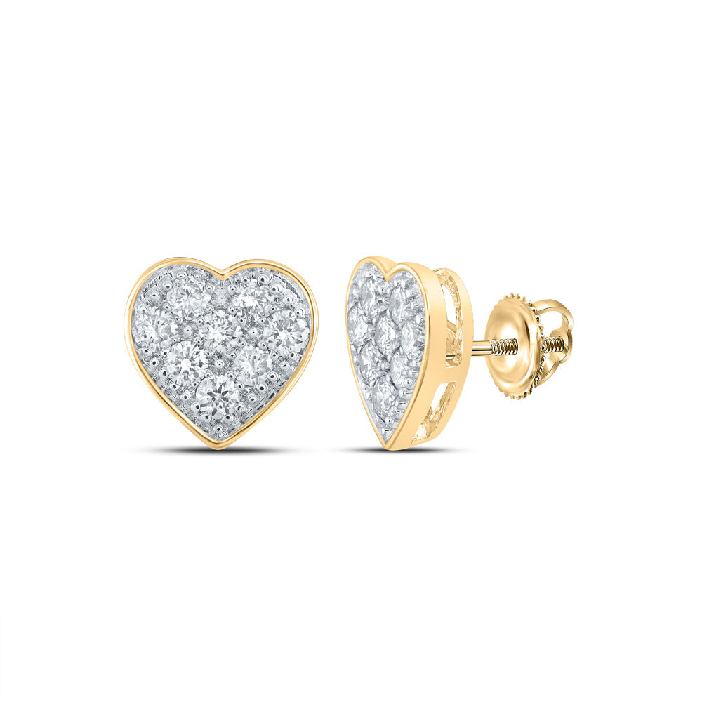 10K White Or Yellow Gold Womens Round Diamond Heart Earrings