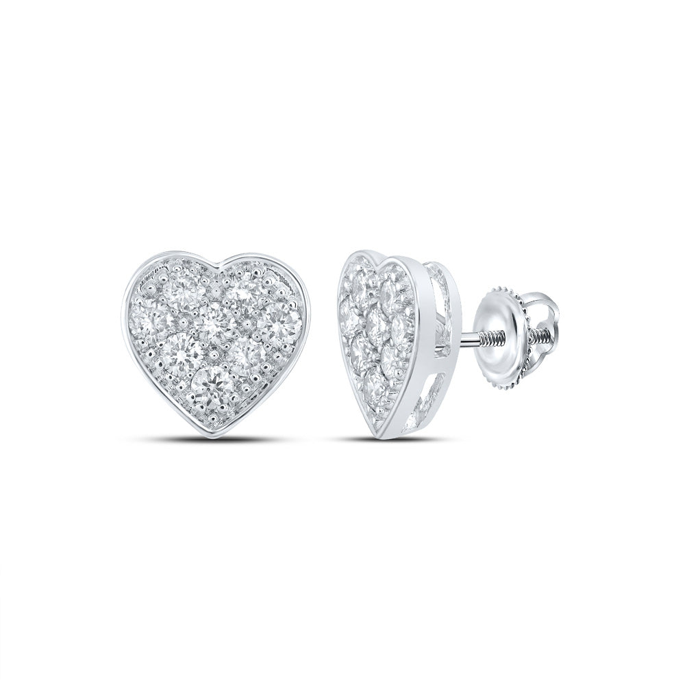 10K White Or Yellow Gold Womens Round Diamond Heart Earrings
