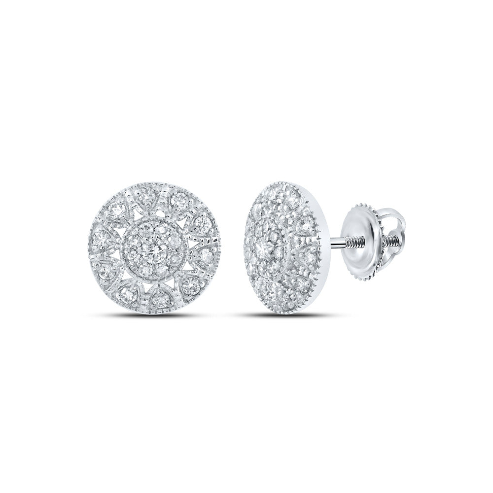 10K White Or Yellow Gold Womens Round Diamond Circle Earrings