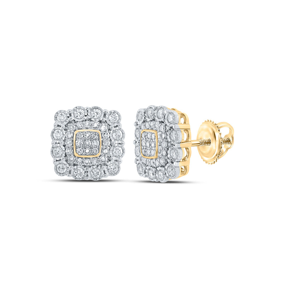 10K Yellow Gold Womens Round Diamond Square Earrings 1/2 Cttw