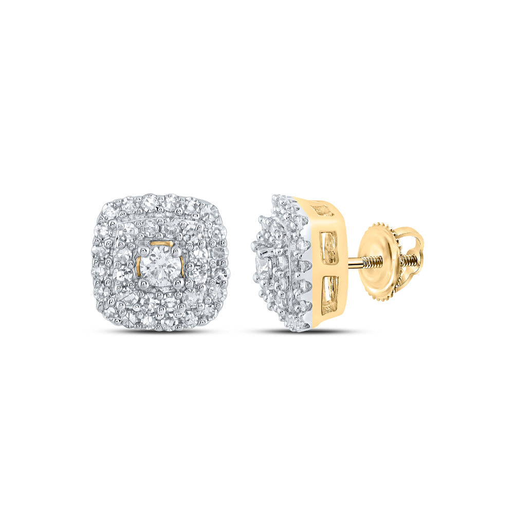 10K White Or Yellow Gold Womens Round Diamond Square Earrings