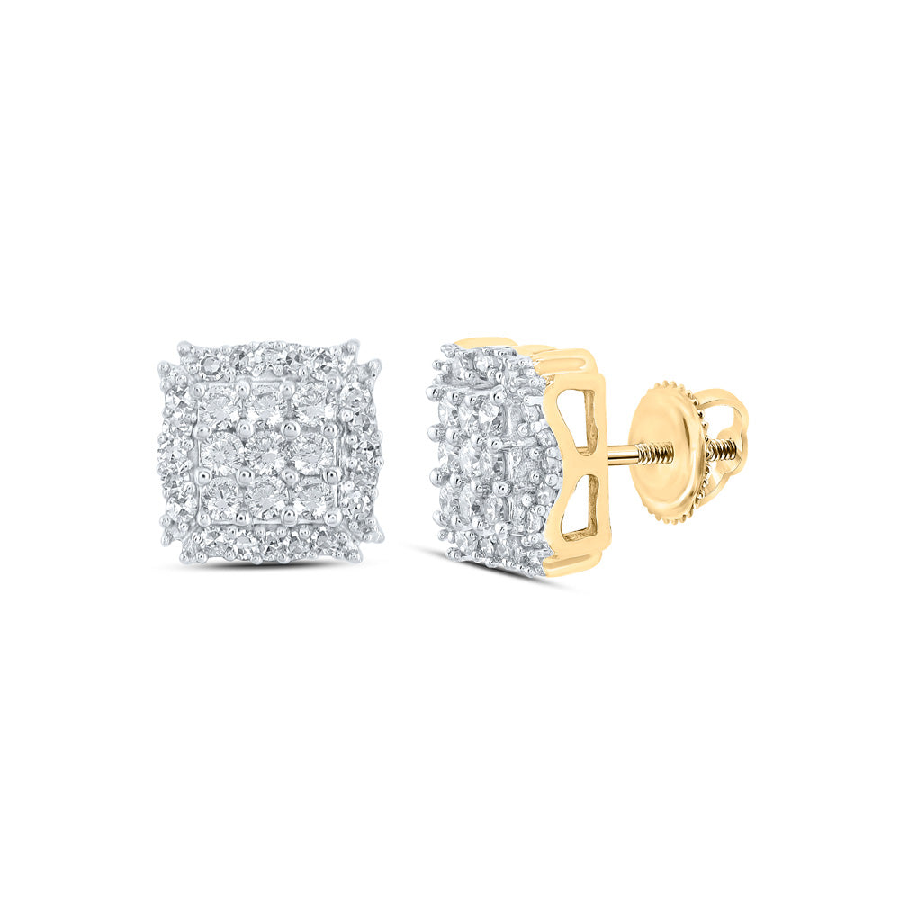 10K White Or Yellow Gold Womens Round Diamond Square Earrings
