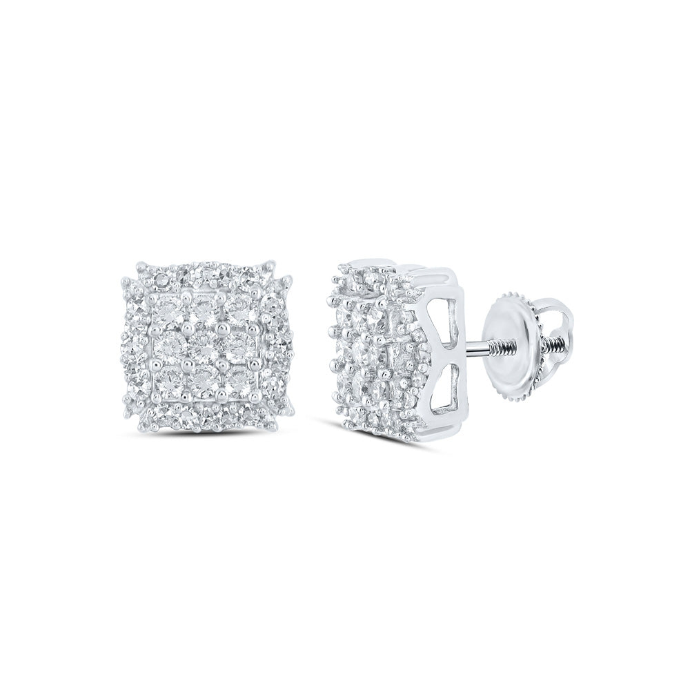 10K White Or Yellow Gold Womens Round Diamond Square Earrings