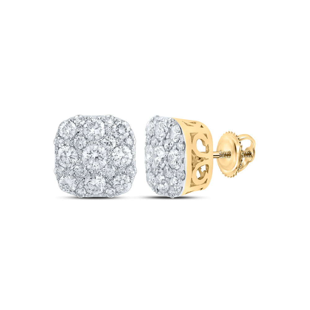 10K Yellow Gold Womens Round Diamond Square Earrings 1 Cttw, Length: 0.31 In, Width: 0.31 In