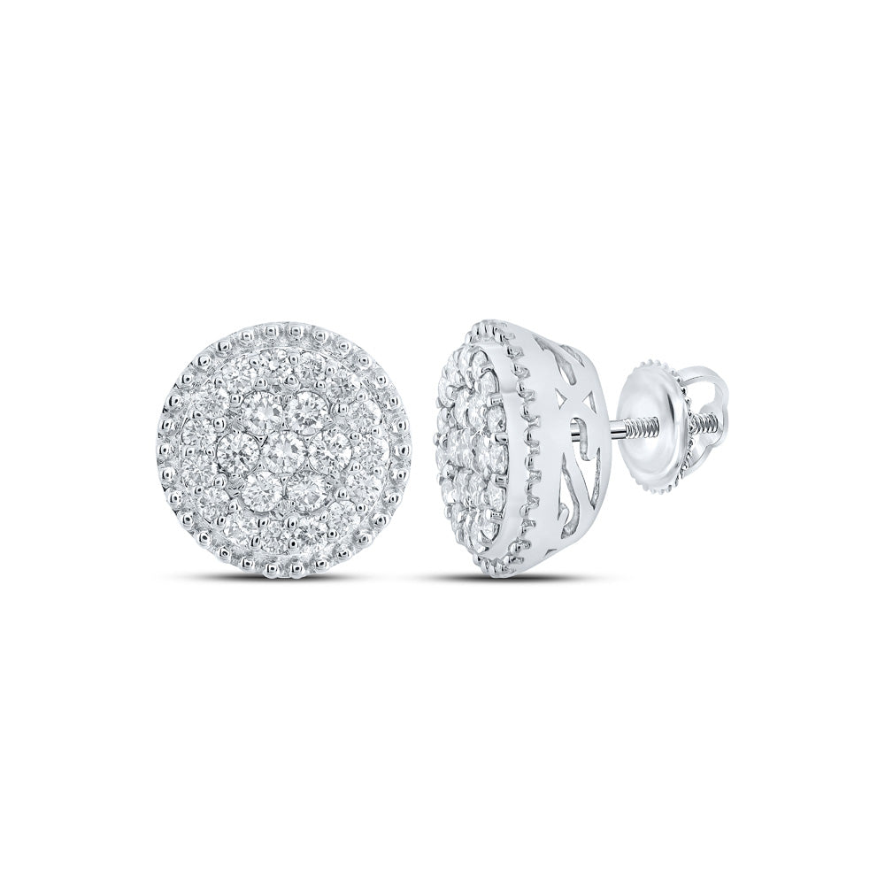 10K White Gold Womens Round Diamond Cluster Earrings 1 Cttw, Length: 0.35 In, Width: 0.35 In