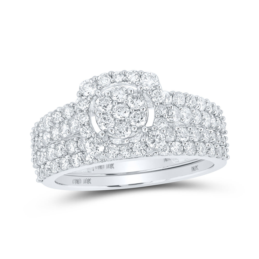 10K White Gold Round Diamond Halo Bridal Wedding Ring Band Set 1-1/2 Cttw, Womens Size: 5-10