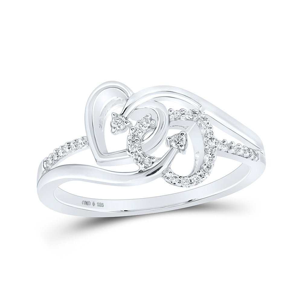 Sterling Silver Womens Round Diamond Heart Ring 1/10 Cttw, Womens Size: 5-10