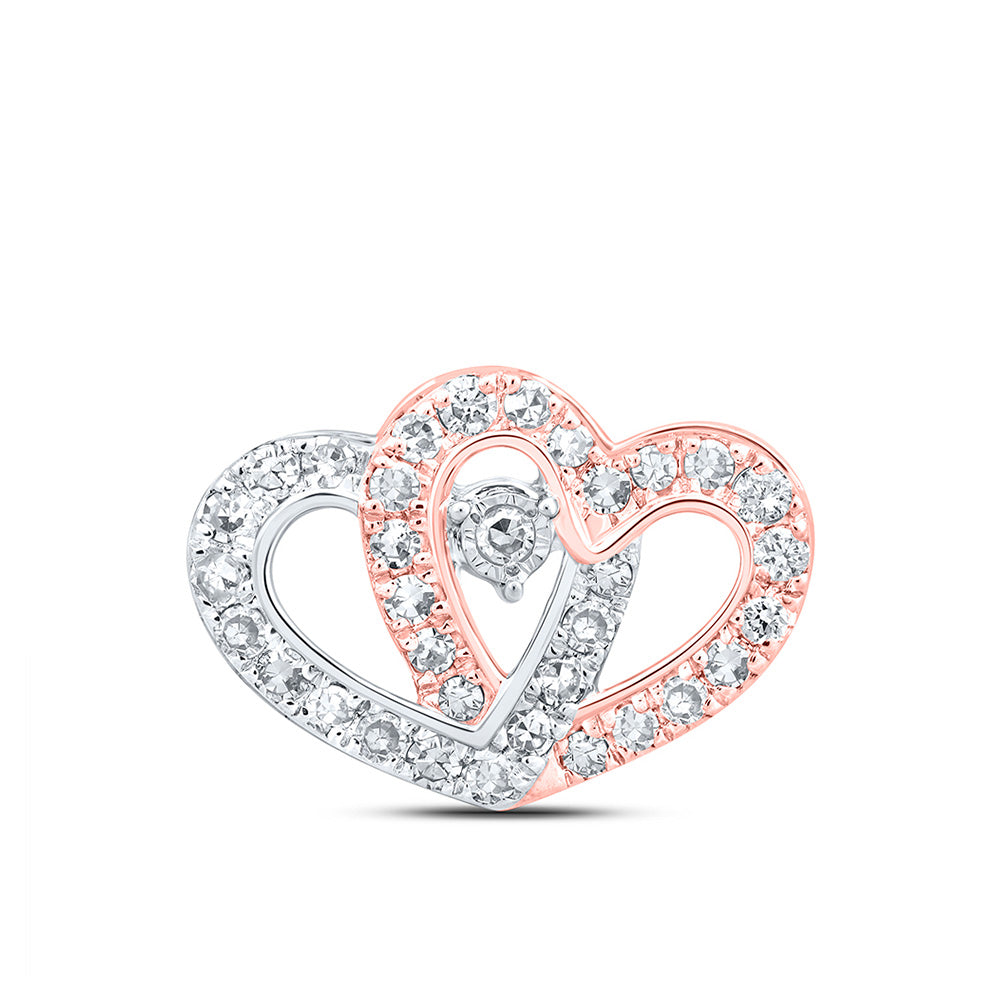 10K White Or Two-Tone Gold Womens Round Diamond Slide Heart Pendant